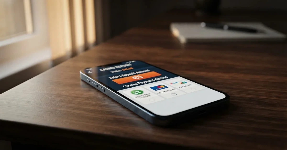 Captura de la pantalla de depósito de un casino online español mostrando las opciones de ingreso desde 5 euros con los logotipos de los métodos de pago disponibles