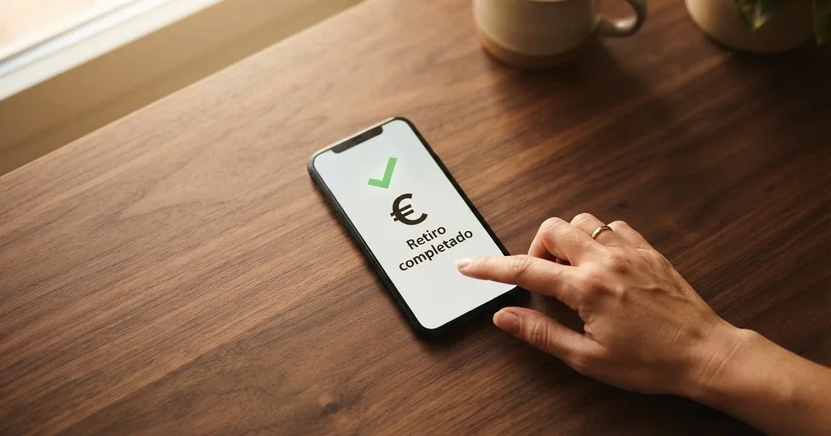 Pantalla de un móvil mostrando una retirada completada en un casino online español, con el logotipo oficial de la Dirección General de Ordenación del Juego y el importe en euros visibles en la interfaz