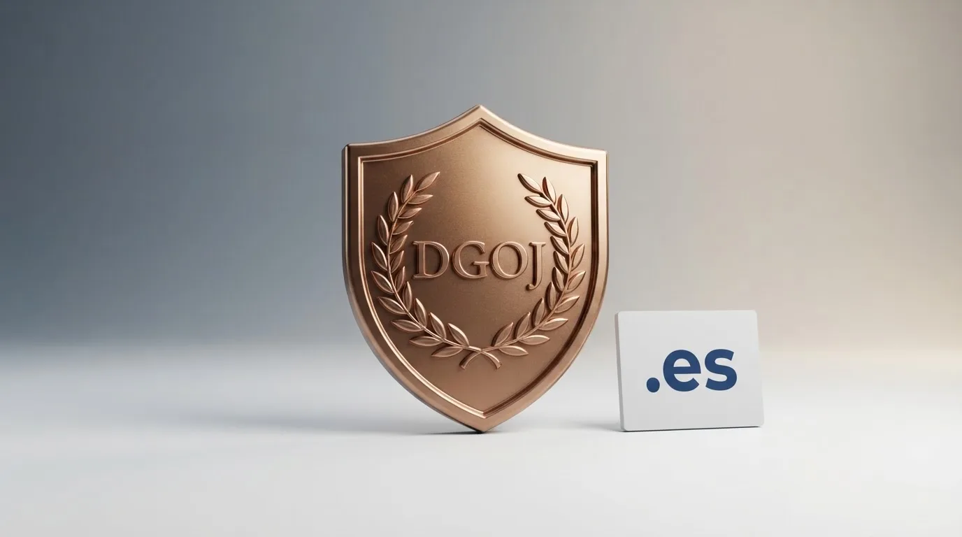 Sello oficial de la Dirección General de Ordenación del Juego junto al dominio .es de un casino online regulado